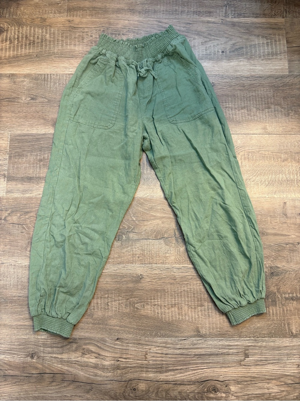 Love Tree Olive Green Linen Blend Drawstring Jogger Pants